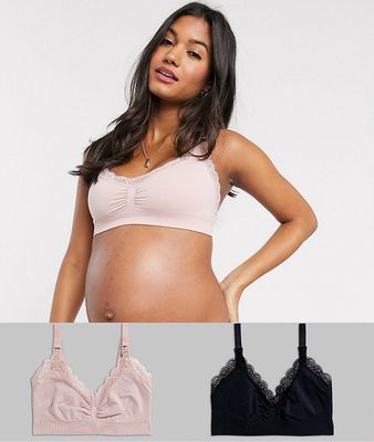 Lindex Mom 2 pack seamless with lace nursing bra in pink and black-Multi