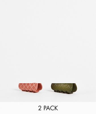 My Accessories London mini quilted hair clips 2 x multipack in khaki and pink
