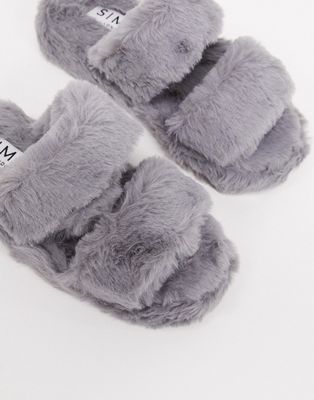 Simmi London fluffy slippers in gray-Grey