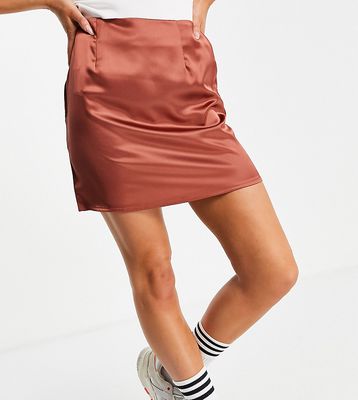 Missguided coordinating mini skirt in chocolate satin-Brown