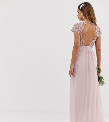TFNC bridesmaid exclusive open back scalloped lace dress in mink-Neutral