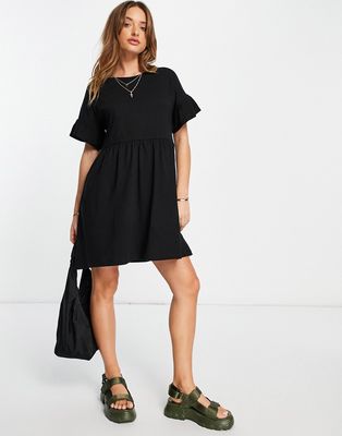 River Island frill smock t-shirt mini dress in black