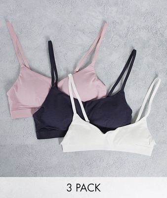 Dorina Josie lightly padded cami strap bralette 3 pack in pink ivory and gray-Multi