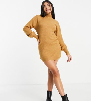 Vero Moda Petite high neck sweater dress in camel-Neutral