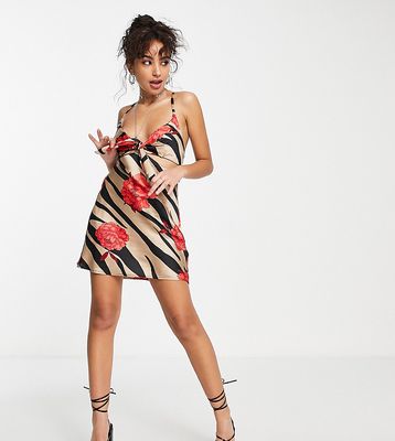 Topshop Petite cut-out floral zebra satin mini slip dress in multi
