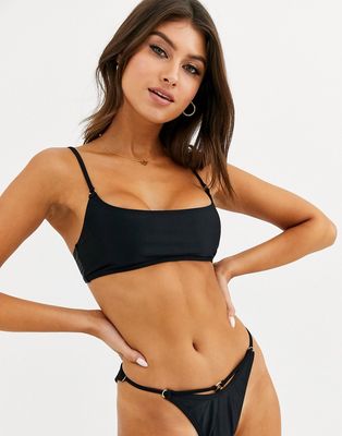 South Beach Exclusive mix and match crop bikini top with gold ring detail in black