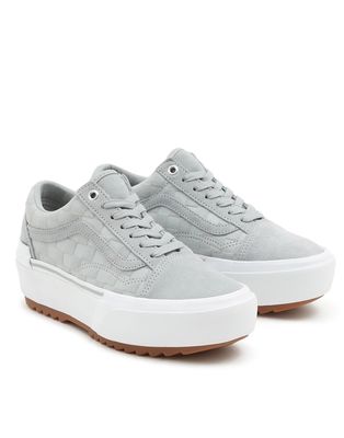 Vans Old Skool Stacked Emboss Check sneakers in high rise gray-Grey