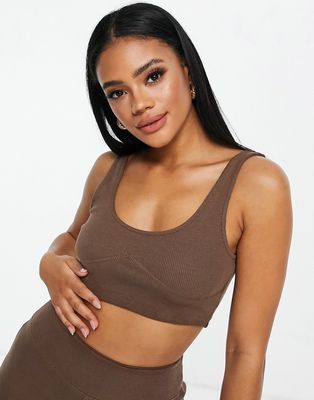 NA-KD ribbed crop top in brown - part of a set