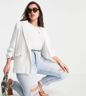 River Island Plus ruched sleeve blazer in white