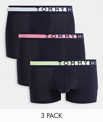 Tommy Hilfiger 3 pack trunks with with contrasting logo waistband in navy