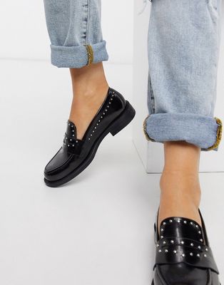 Pull & Bear studded loafers in black