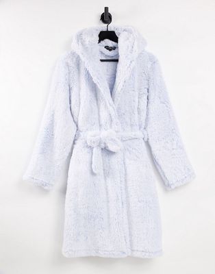 Loungeable luxury hooded robe in snow tipped blue-Blues