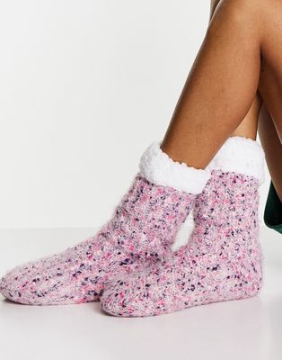 Loungeable sherpa knit socks in pink