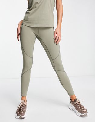 Urban Threads branded waistband gym leggings in sage green