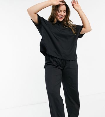 ASOS DESIGN Curve mix & match straight leg jersey pajama pants in black