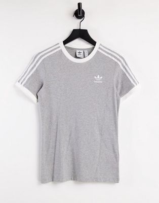 adidas Originals adicolor three stripe t-shirt in gray-Grey