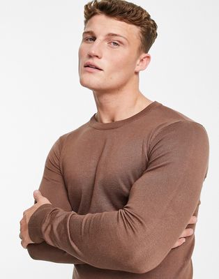 Gianni Feraud premium muscle fit stretch crew neck sweater-Brown