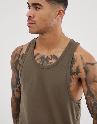 Brave Soul Longline Drop Arm Hole Tank-Brown