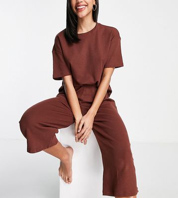 Wednesday's Girl relaxed pajama T-shirt and pants set in waffle-Brown