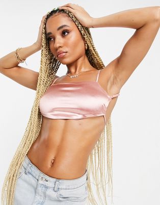 Club L London tie back satin crop top in peach - part of a set-Pink