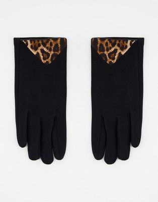 Boardmans leopard print detail gloves in black