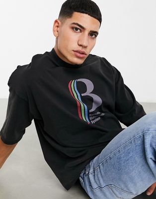 ASOS DESIGN Betamax oversized heavyweight T-shirt with front and back print in black