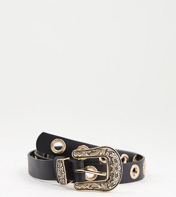 My Accessories western eyelet belt with gold hardware-Black