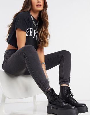 Noisy May Callie high waist skinny jeans in gray-Grey