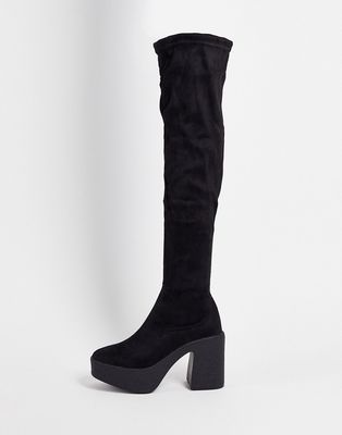 Truffle Collection chunky over the knee boots in black