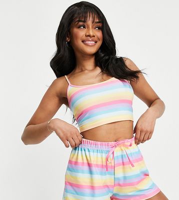 Loungeable Petite crop cami and short pajama set in sorbet rainbow-Multi