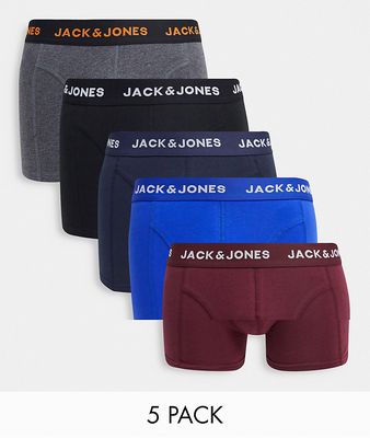 Jack & Jones 5 pack trunks in multi-Black