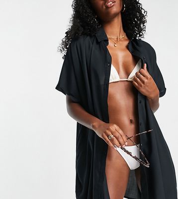 Esmee Exclusive relaxed oversized beach shirt in black