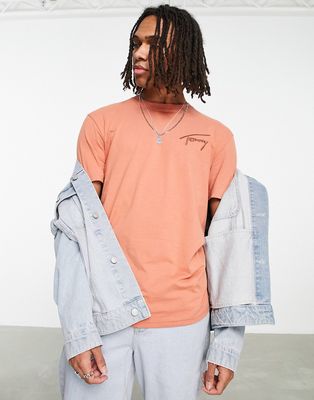 Tommy Jeans signature logo classic fit t-shirt in orange