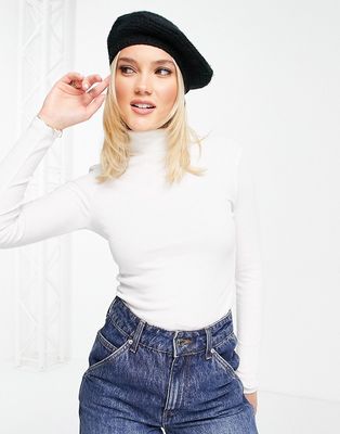 New Look ribbed roll neck top in white