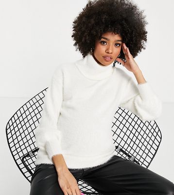 New Look Maternity fluffy roll neck sweater in white