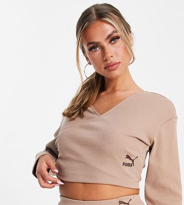 Puma ribbed wrap top in chanterelle-Brown