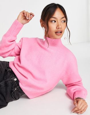 & Other Stories recycled wool mock neck sweater in hot pink