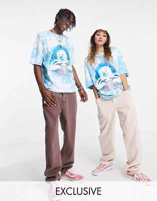 Reclaimed Vintage Inspired unisex tie dye T-shirt with dolphin print-Blues