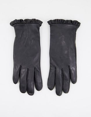 Barney's Originals real leather gloves with bow detail in black