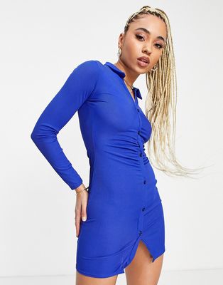I Saw It First button through ruched mini dress in cobalt-Blues