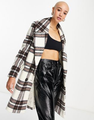 Ever New wrap smart coat in oversized mono plaid-Multi