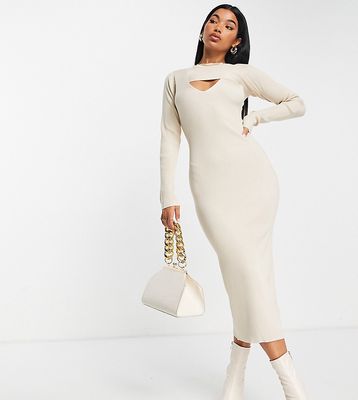 Missguided dress with cut-out layered top in sand-Neutral