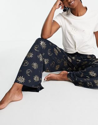 Chelsea Peers foil star and moon printed tshirt and pants pajama set in navy