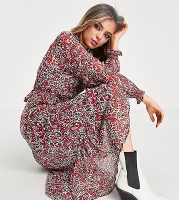Only exclusive midi dress in red paisley print-Multi