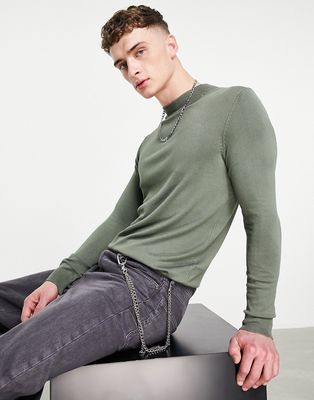 Pull & Bear turtleneck sweater in khaki-Green
