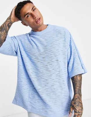 Topman knit oversized fit T-shirt with slub in blue-Green