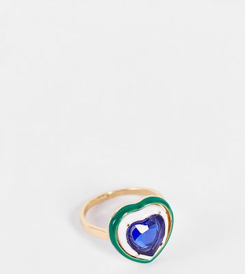 DesignB Curve enamel heart ring with crystal in green