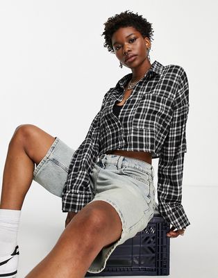 Heartbreak cropped shirt in black check - part of a set-Multi