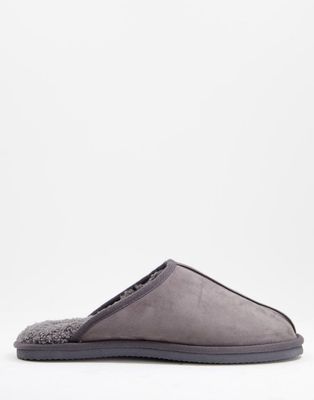 Jack & Jones faux suede slippers in gray-Grey