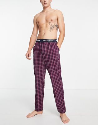 Jack & Jones woven lounge bottoms in navy and red check-Multi